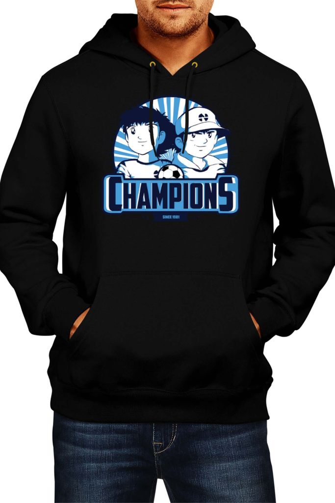 Herren Kapuzenpullover Japan Anime Manga Comics Captain Tsubasa 01, Man 2XL / Schwarz