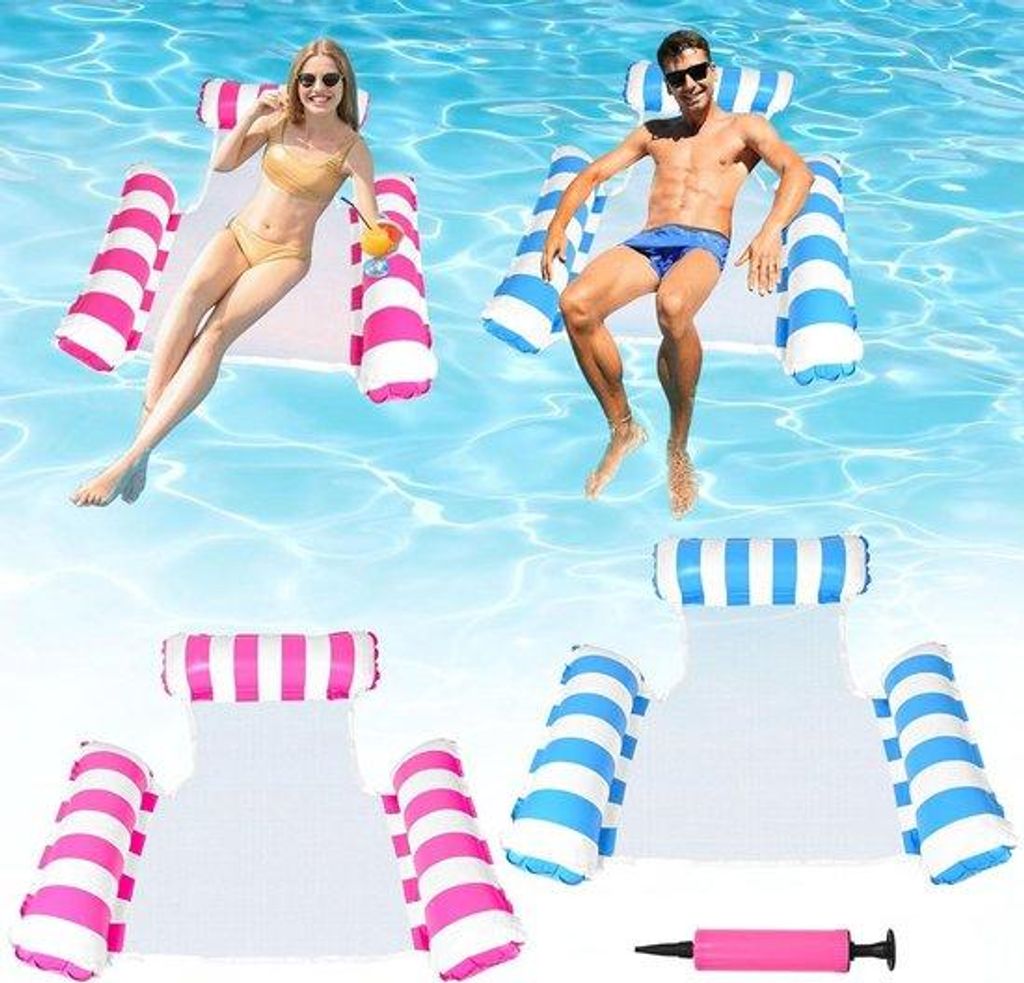 Luftmatratze Schwimmbad Inflatable Wasserhammock mit Luftpumpe 4-in-1 Schwimm-Lounge für Erwachsene Portable Wasserhammock Spielzeug - Set von 2