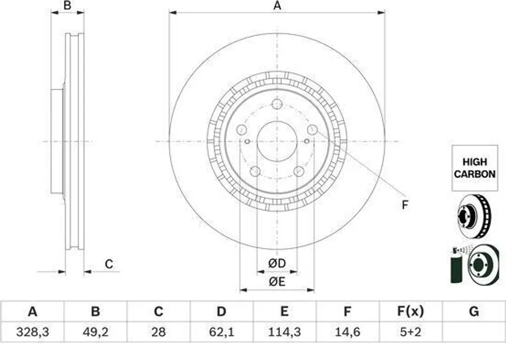 Disque de frein BOSCH 0986479G63 d'origine pour RAV4 IV
