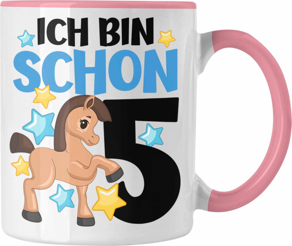 Trendation - 5. Geburtstag Mädchen Tasse Pferde Reiterin 5er Geburtstag Tochter Geschenkidee Kindergeburtstag 5 Jahre Alt (Rosa)