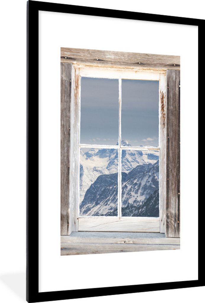 MuchoWow Gerahmtes Poster Durchschaubar - Holz - Berge 60x90 cm - Poster mit Schwarzem Bilderrahmen Wandposter Rahmen Foto Bilder - Dekoration - ...