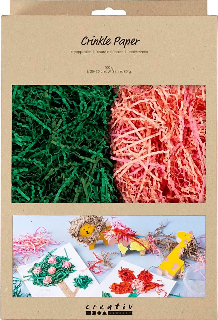 Creativ Company Knisterpapier, L: 25-30 cm, B: 3 mm, dunkelgrün, rosa, 2x50 g 1 Box