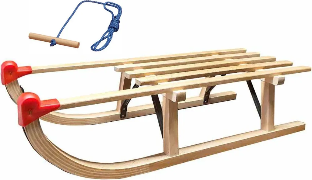 Luge en bois Davos 90cm traditionnelle avec corde de tirage pour enfant