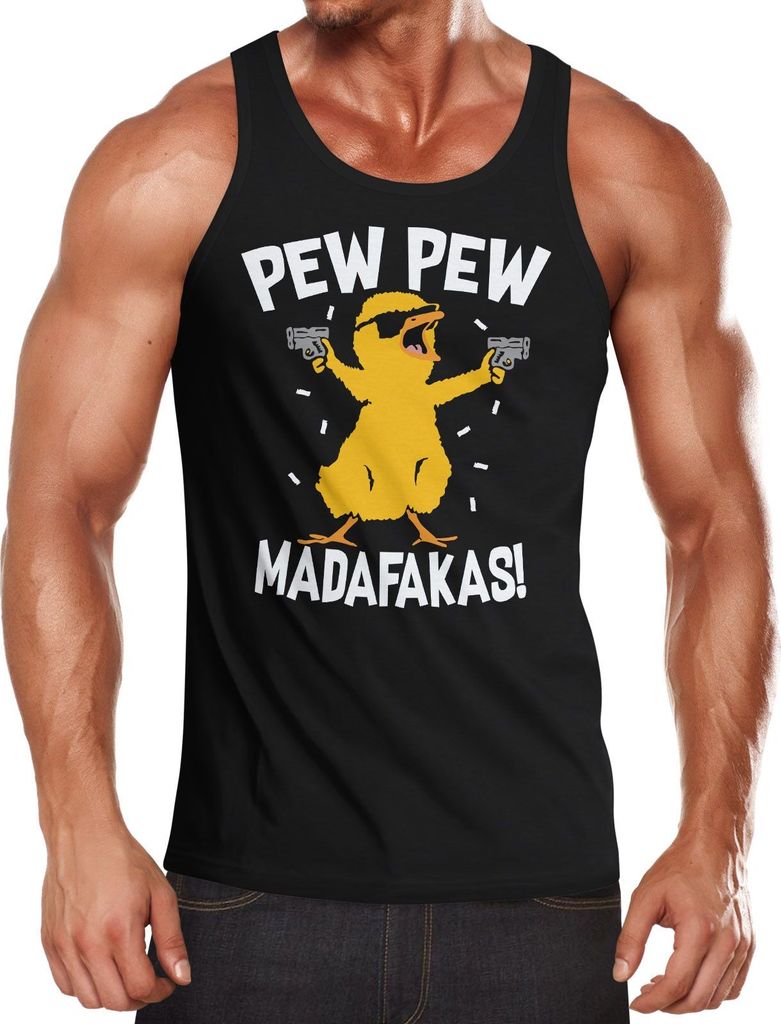 Herren Tanktop Pew Pew Madafakas Crazy Chick Küken Meme Spruch Trend Moonworks schwarz S