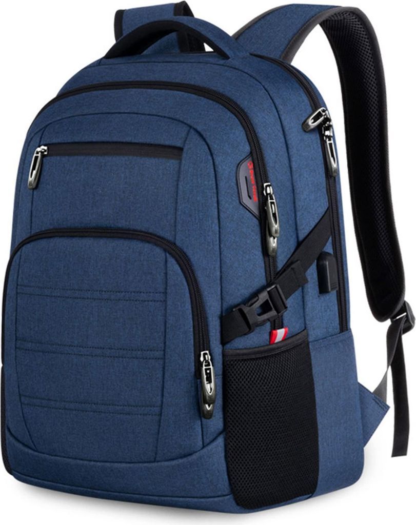 OKWISH Laptoprucksack Laptop Rucksack Wasserbeständig Laptoptasche Laptop mit USB-Anschluss, Anti-Diebstahl, Backpack mit Laptopfach, Blau