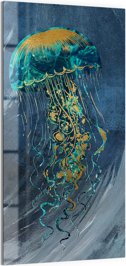 DEQORI Magnettafel Glas 50x100 cm 'Goldene Qualle' beschreibbar Whiteboard Pinnwand Küche