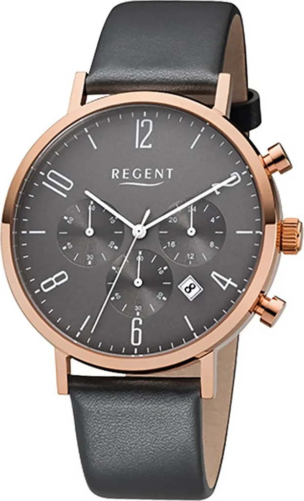 Montre grise Regent F-1038 avec un bracelet en cuir véritable pour homme