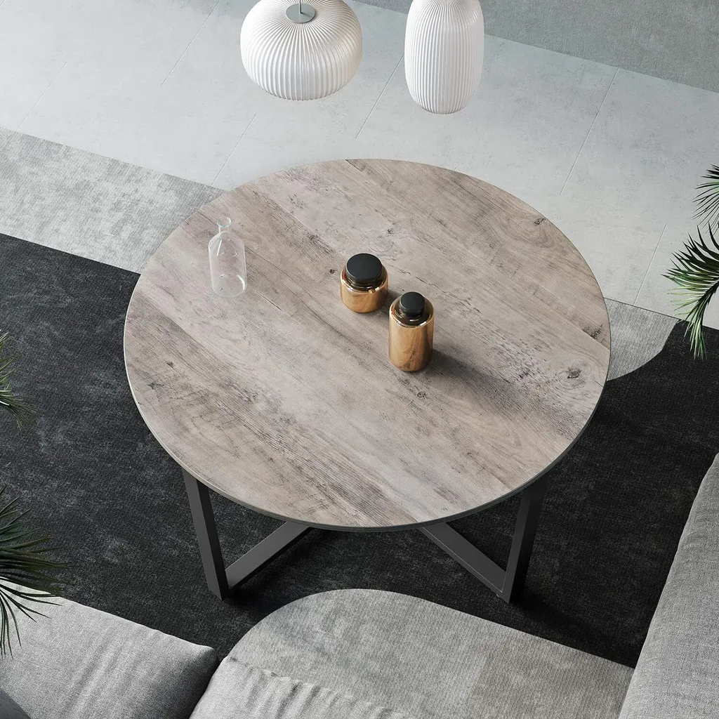 VASAGLE Table Basse Ronde Style Industriel en Acier Vert et Noir