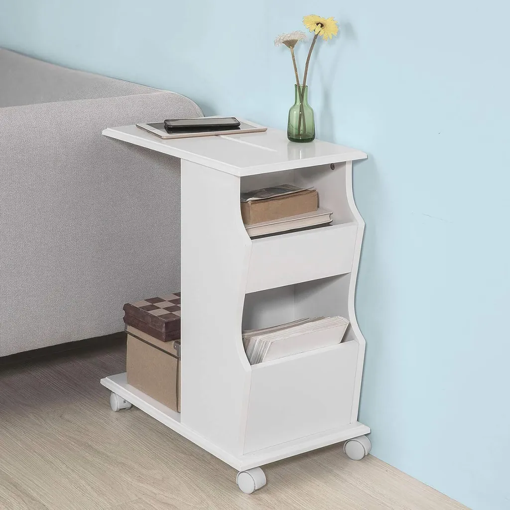 Table d'appoint Blanche avec Emplacement Tablette et Fente iPad