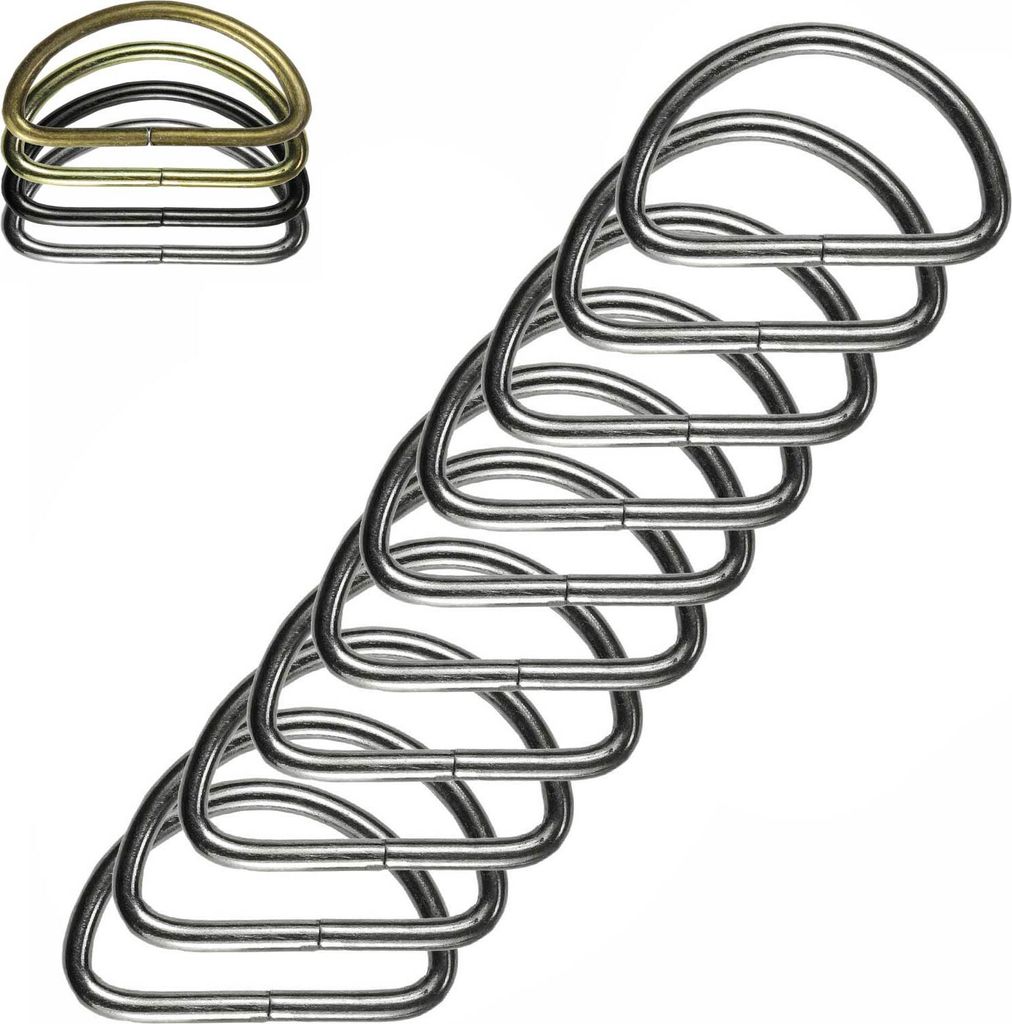10 stabile Halbringe D-Ringe Metallring Halbrund Ring Größen- /Farbwahl, Farbe:silber, Größe:38 (32) x 22 x 3 mm