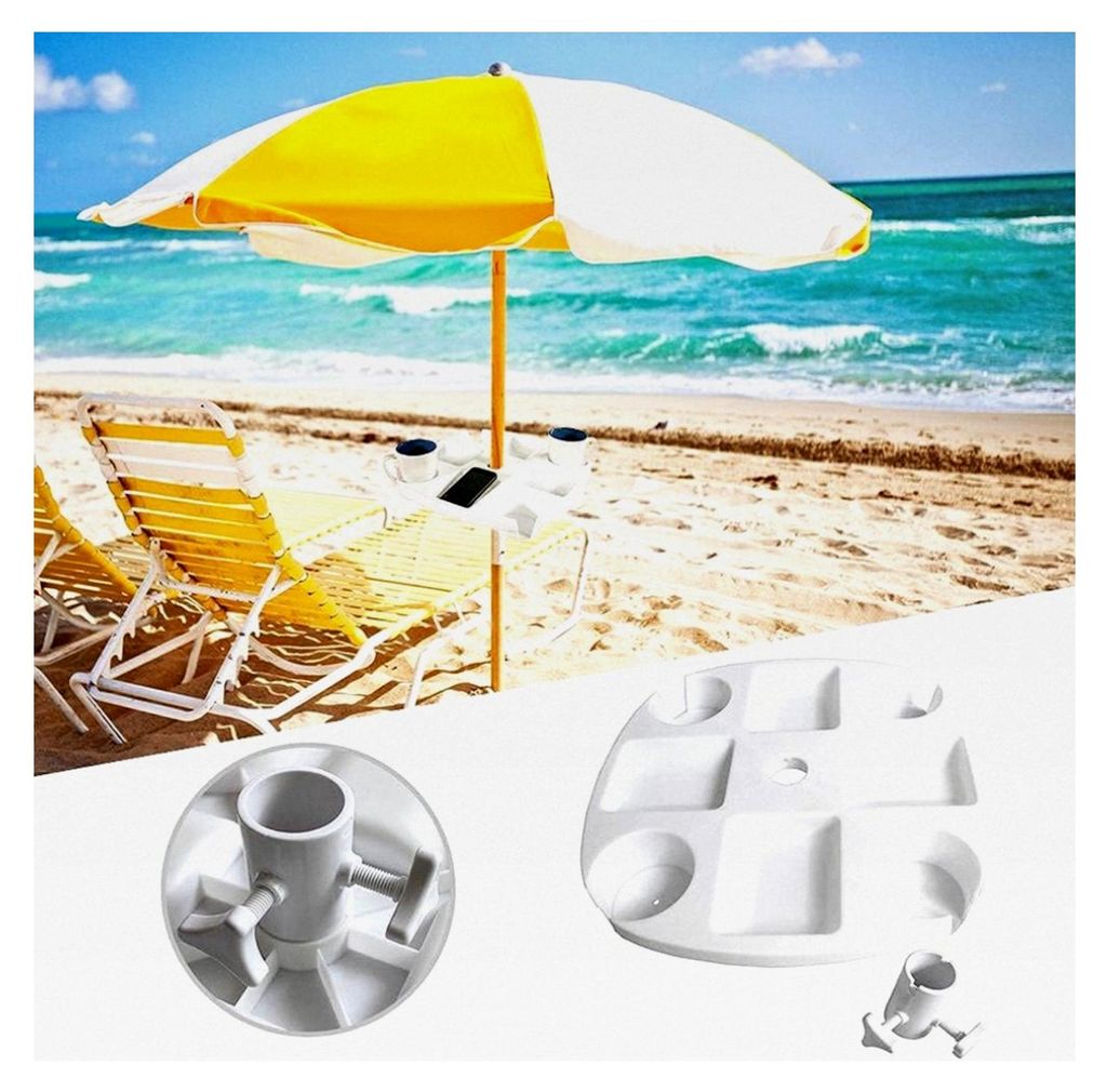 Rundes Kunststoff-Tablett für Sonnenschirme mit 4 Getränkehaltern und Snackfächern für Strand, Patio, Garten und Swimmingpool