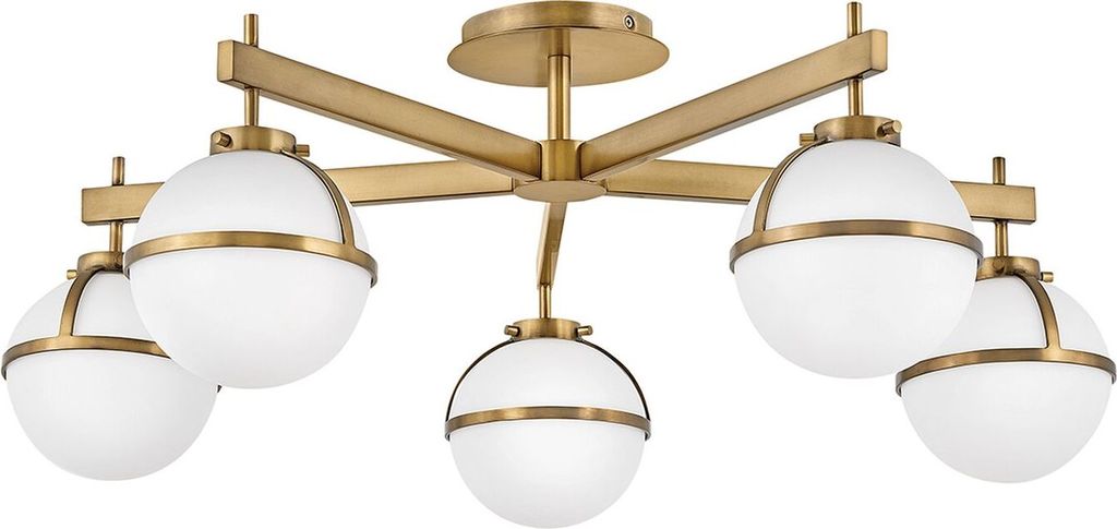 Deckenlampe Metall Glas E14 IP44 81,3 cm breit in Messing Antik Weiß Kugelschirm Jugendstil Deckenleuchte