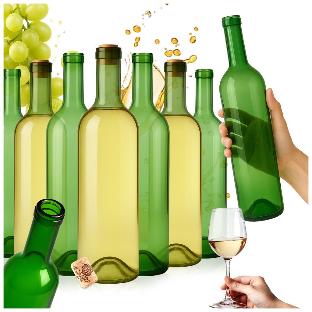 SuperButelki.pl – 30x Weinflasche ohne Korken Bordeaux 750 ml mit Presskorken, Grünglas, klassisch für Wein, Liköre, Cider, 0,75 l Flaschen, 1...