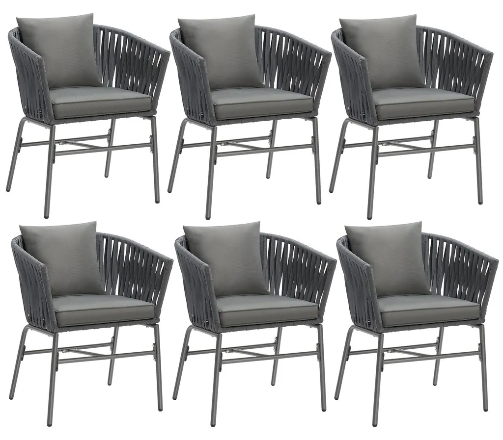 Ensemble VALEIRAS de 6 chaises confortables effet corde et métal noir