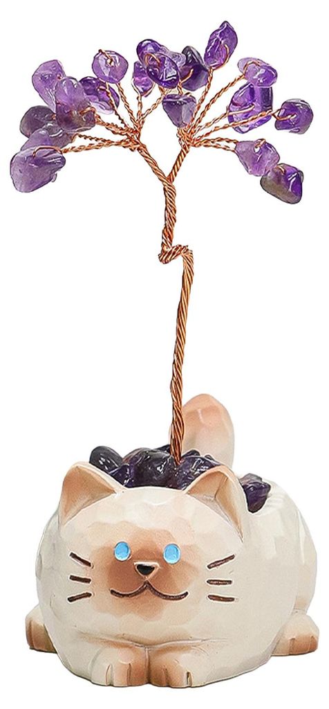 Kleiner Geldbaum aus künstlichen Kristallen mit Cartoon-Tiertopf, handgefertigt aus Kupferdraht, Feng-Shui-Ornament für Zuhause, Büro oder Schre...