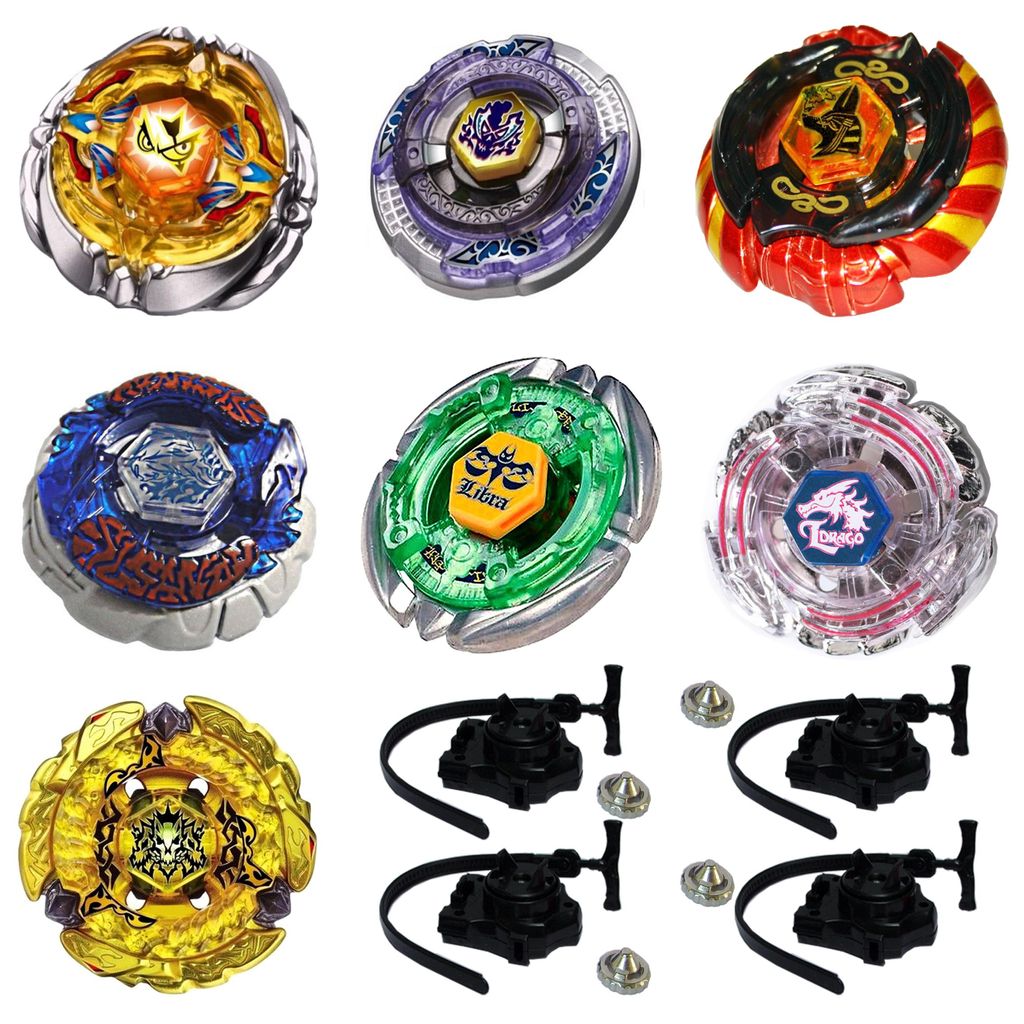4D Metal Rapidity Kreisel FLAME2 Pack 7 Stück + 4 Abschussvorrichtungen + 4 Metallspitzen: BB126, BB99, BB111, BB113, BB48, BB43, BAKUSHIN