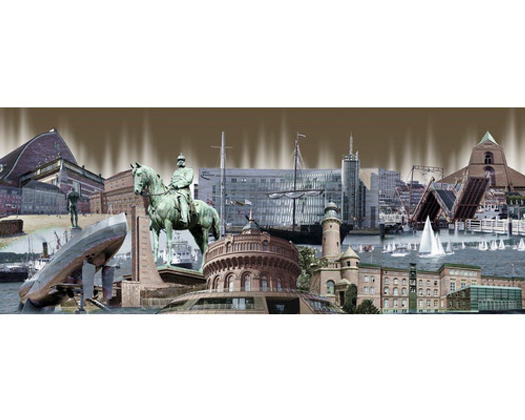 Glasbild Kiel Wahrzeichen grau 125x50 cm