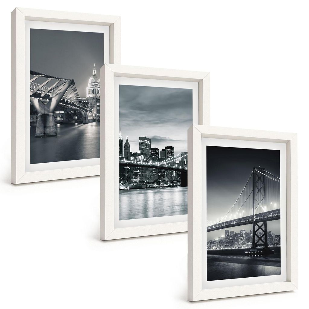 Bilder Set 3-teilig im weißen Rahmen – Wandbilder 3 Stück – gerahmte Poster für Wohnzimmer, Schlafzimmer und Flur – 20x30 cm – Brücken,...