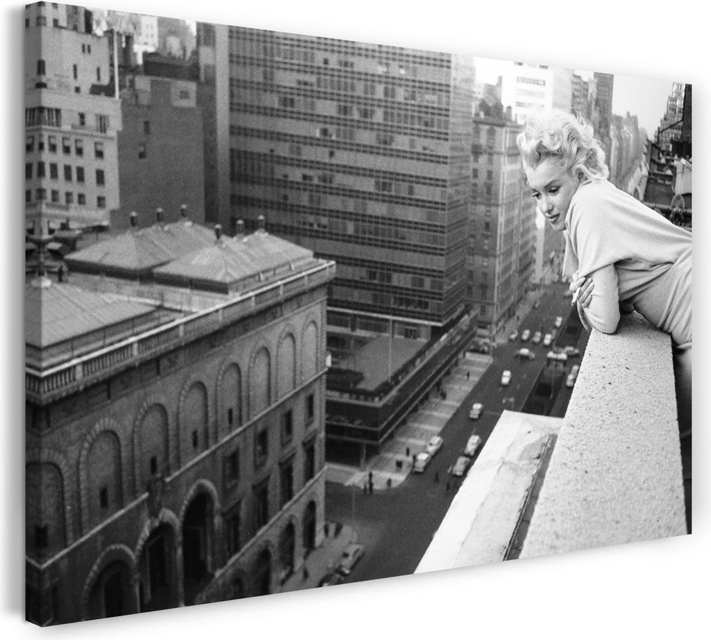 Leinwandbild (60x40cm): Marilyn Monroe Kult-Foto New York Manhattan retro vintage, echter Holz-Keilrahmen inkl. Aufhänger, handgefertigt in Deutsc...