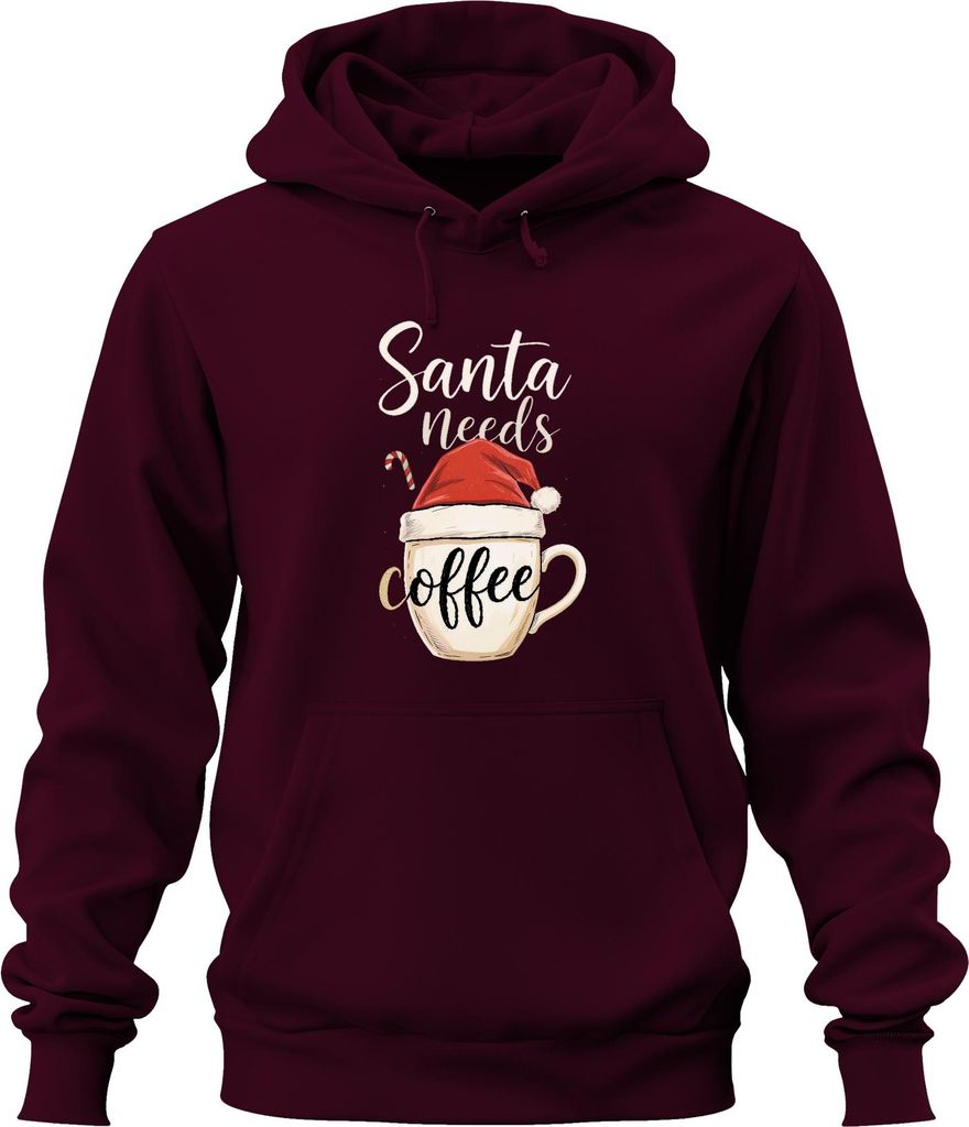 Santa needs coffee Weihnachtsmann lustig Kaffee Geschenk Uni Hoodie Kapuzenpullover, Burgundy, M
