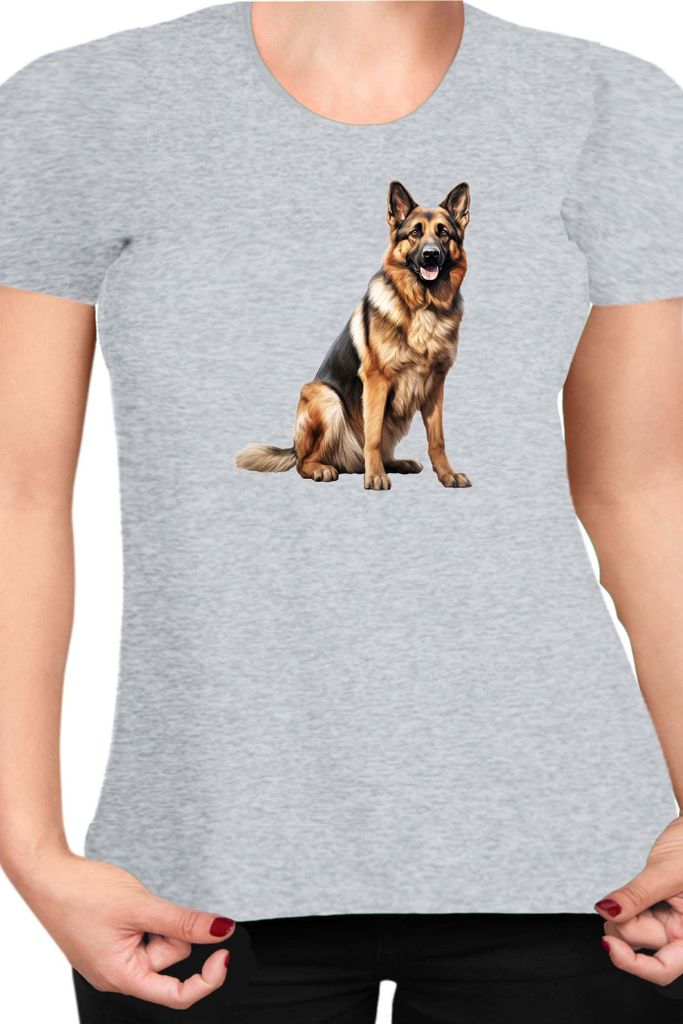 Damen T-Shirt Dogs Breeds German Shepherd Dog Breed 006, Lady L / Grau