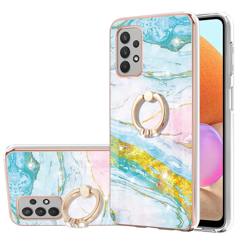 Custodia Samsung A32 4G Marmo Blu - Cover Chic con Anello di Supporto