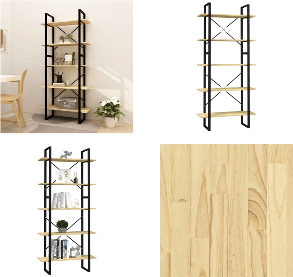 vidaXL Bücherregal 5 Fächer 80x30x175 cm Massivholz Kiefer - Bücherregal - Bücherregale - Bücherschrank - Büroregal