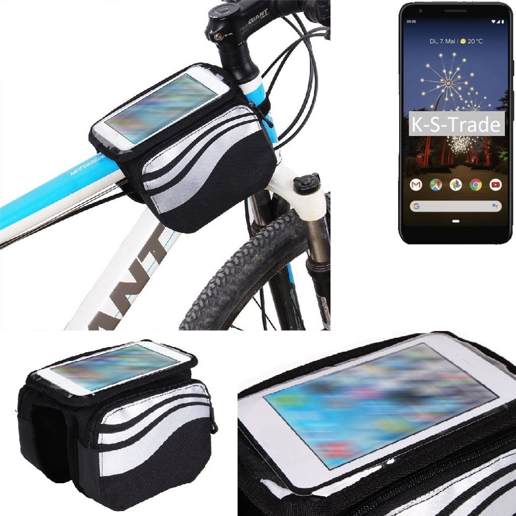 K-S-Trade Rahmentasche Fahrrad-Halterung kompatibel mit Google Pixel 3a XL Rahmenhalterung Fahrrad Handyhalterung Fahrradtasche Handy Smartphone