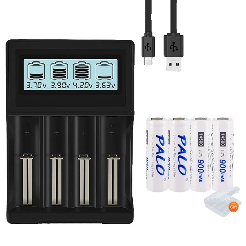 Piles Rechargeables AA 3,7V Haute Tension 900mAh avec Chargeur Inclus