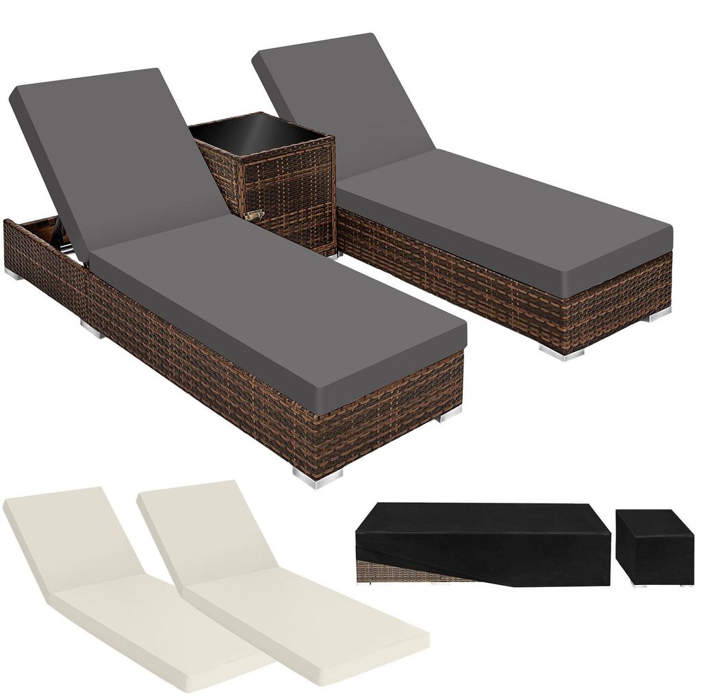 tectake® 2er Set Aluminium Rattan Sonnenliegen inklusive 2 Produktbild 