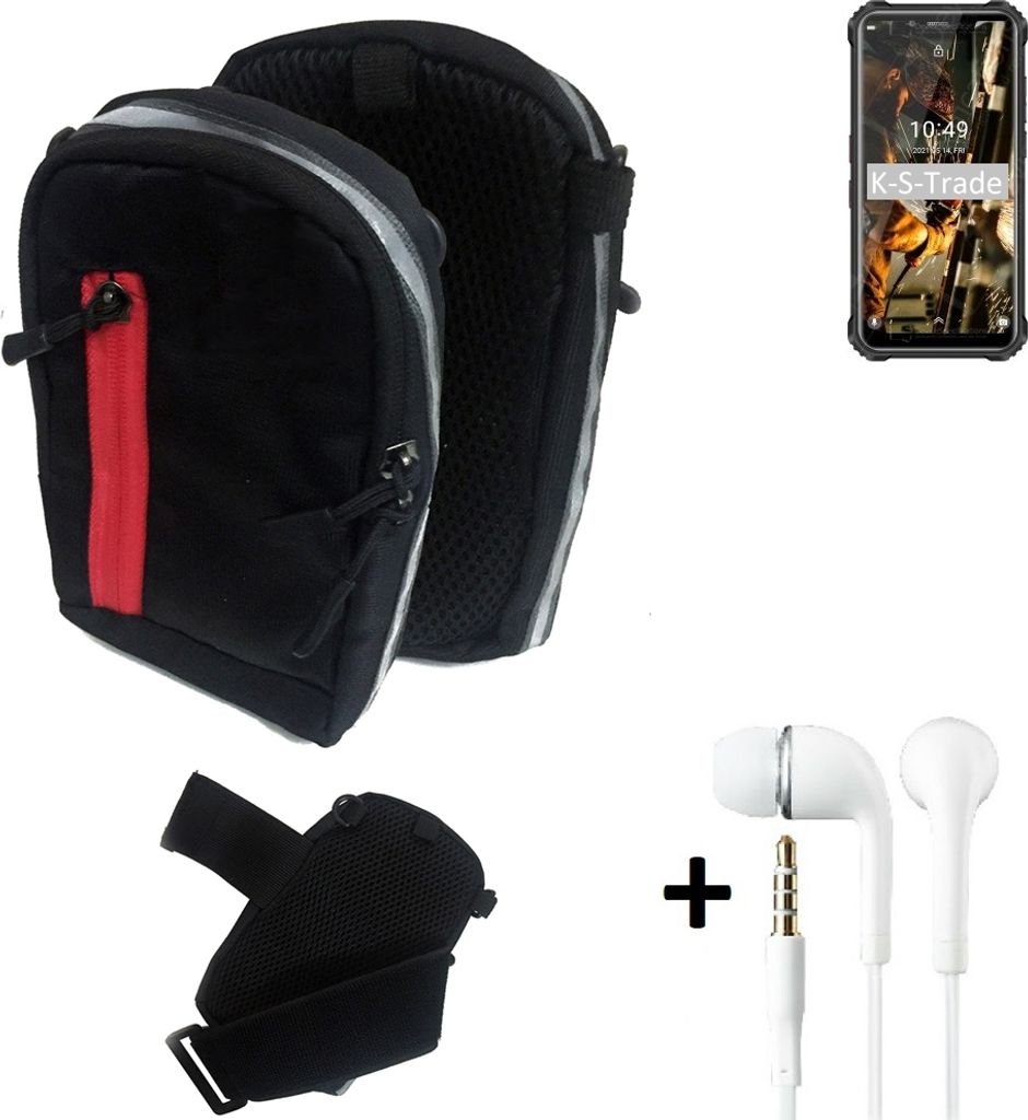 K-S-Trade Outdoor Gürteltasche Holster Umhängetasche + Kopfhörer kompatibel mit Oukitel WP9 schwarz Handy Tasche Case travelbag Schutzhülle