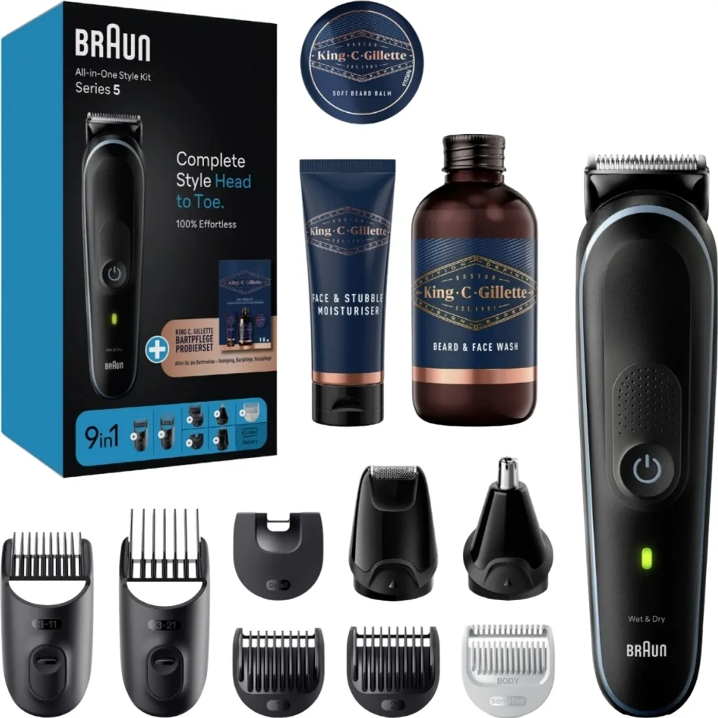 Braun MGK5411 Tondeuse Étanche avec Lames Affûtées et Soin Barbe KCG