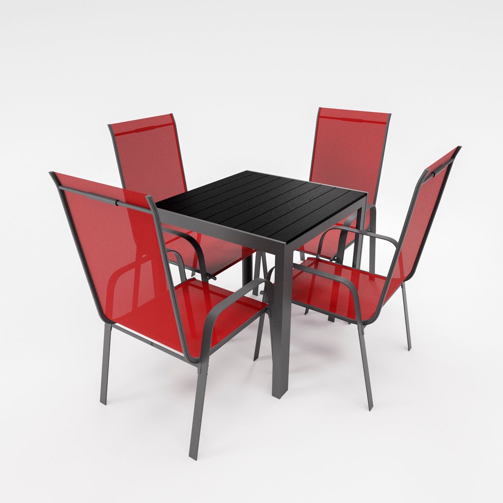 Gartenmöbel Set Alu Tisch 5-tlg. 4x Stapelsessel Essgruppe burgundrot Gartenset Sitzgruppe