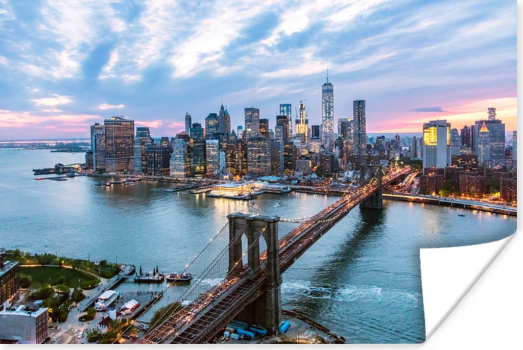 MuchoWow Poster New York - Brooklyn Bridge - Boot 30x20 cm - Plakate - Print