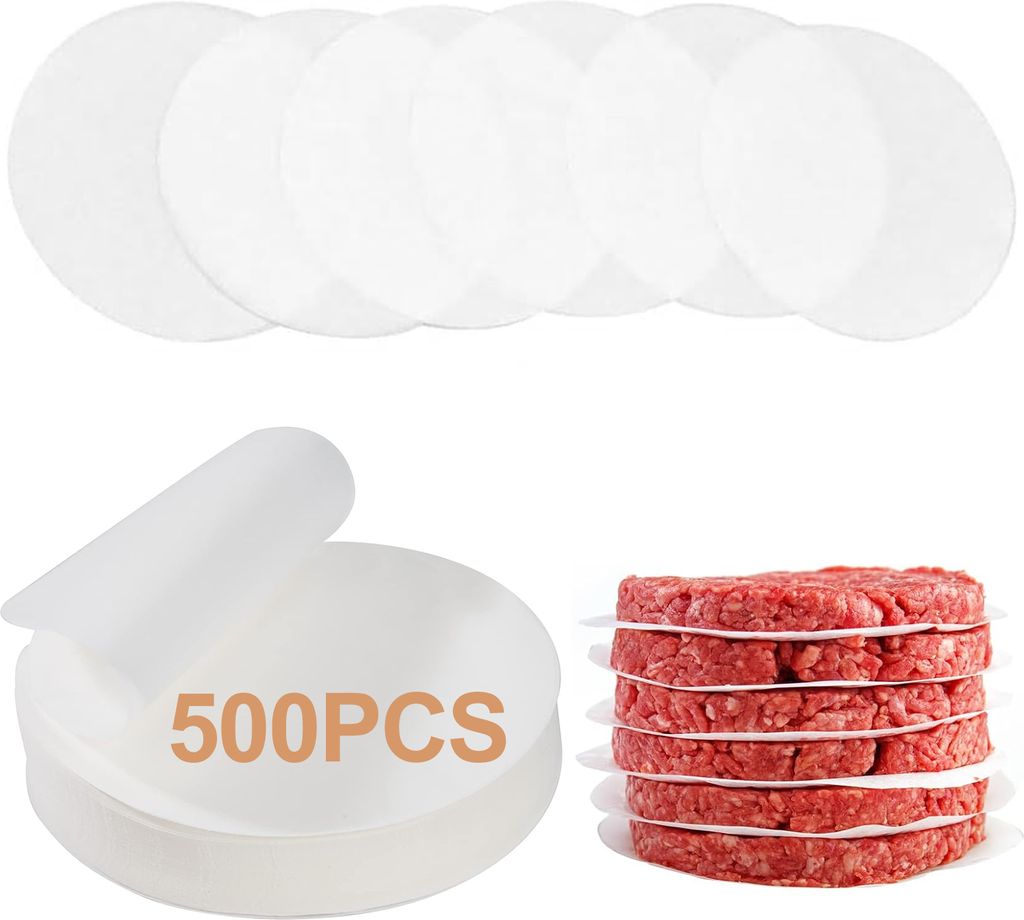 500 Stück 13 cm runde Burger-Papierblätter, 5,1 Zoll antihaftbeschichtete Wachsscheiben, vorgeschnittenes Pergamentpapier, lebensmittelechtes Ham...