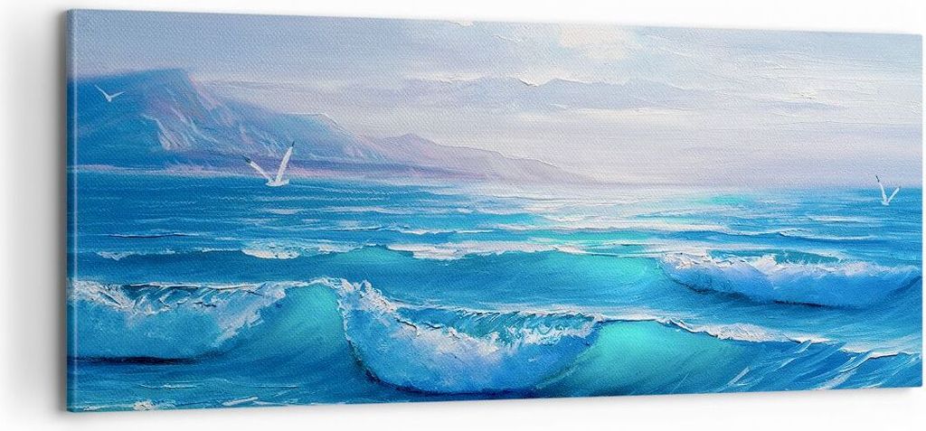 Bild auf Leinwand - Leinwandbild - Meer Welle Möwe - 100x40cm - Wand Bild - Wanddeko - Wandbilder - Leinwanddruck - Bilder - Kunstdruck - Wanddeko...