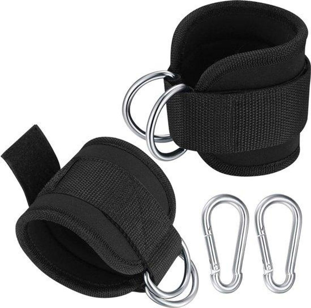 Trainingsband mit D-Ringen - 2 Stück Fußschlaufen - Karabinerhaken - Fitness-Treiber - Beintraining - Seilzug