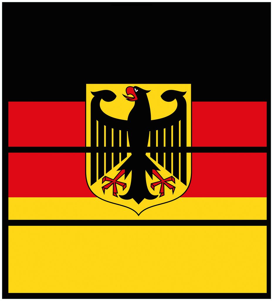 Wallario Möbelfolie / Aufkleber, geeignet für Ikea Malm Kommode mit 4 Schubfächern - Deutsche Flagge mit Wappen