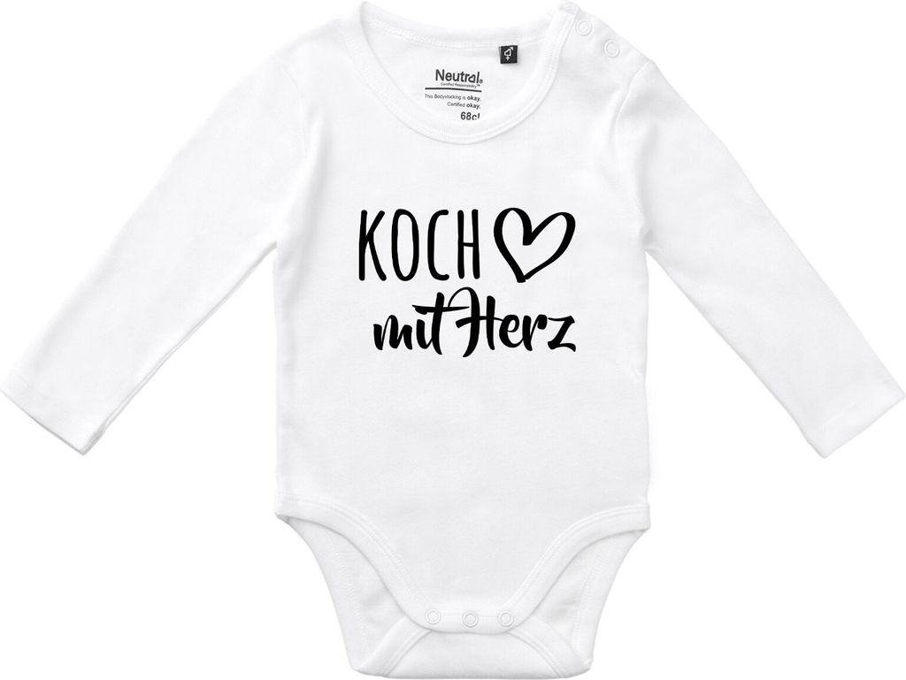 Huuraa Baby Body Koch mit Herz 68 White Baumwolle Fairtrade Langarmbody Geschenkidee