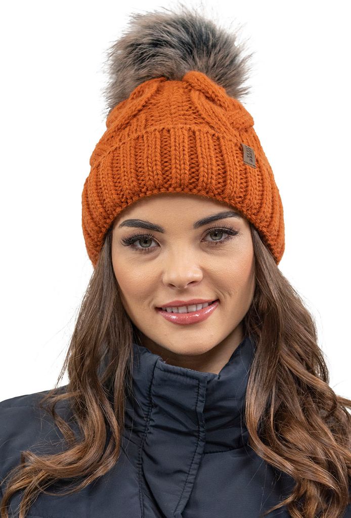 Vivisence Strickmütze damen - Bommelmütze Für Frauen Kopfbedeckung für Winter Herbst - Mütze mit bommel Warme wintermütze Gestrickte - Orange