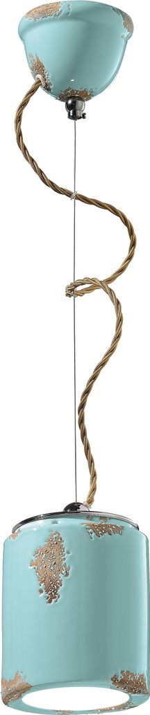 Hängeleuchte Keramik D: 12,5 cm H: max. 114 cm Hellblau Shabby Antik E27 rund Vintage Design Keramiklampe