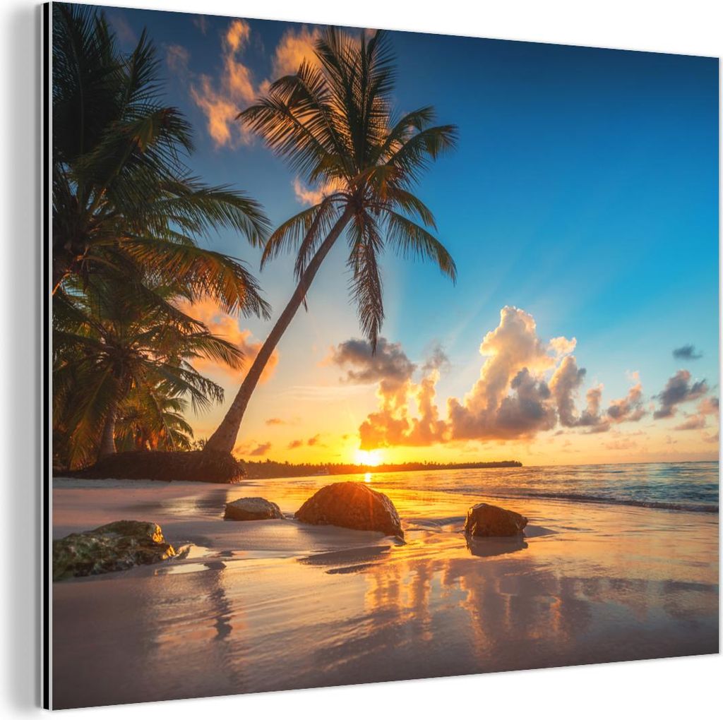 MuchoWow Wanddekoration Metall Metallbild Wandkunst 40x30 cm Strand - Meer - Palme - Sonnenuntergang MuchoWow Aluminium Gemälde - Dekoration Wohnz...