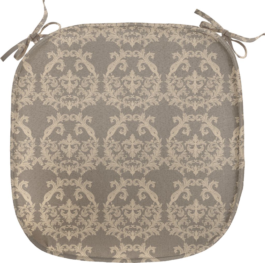 ABAKUHAUS Taupe Polster für Esszimmerstühle, Flora Barock Classy, Dekoratives wasserfestes Kissen mit Riemen für Küchensitze, 40 cm x 40 cm, Wa...