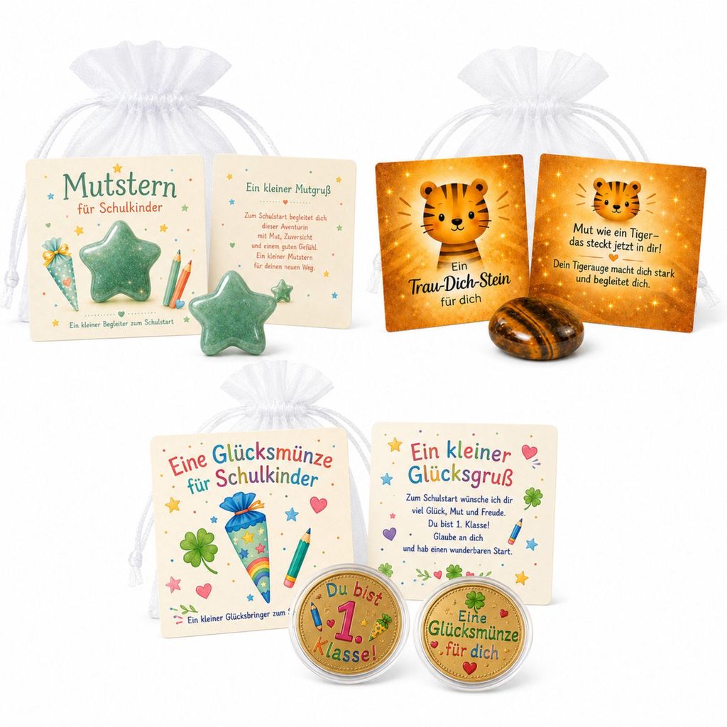 MilaBoo Einschulung Geschenk Set 1 – Naturstein Glücksstein Produktbild 