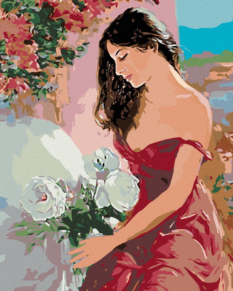 Zuty - Malen nach Zahlen - FRAU UND ROSE, 40x50 cm, mit Keilrahmen (bereits gespannt)