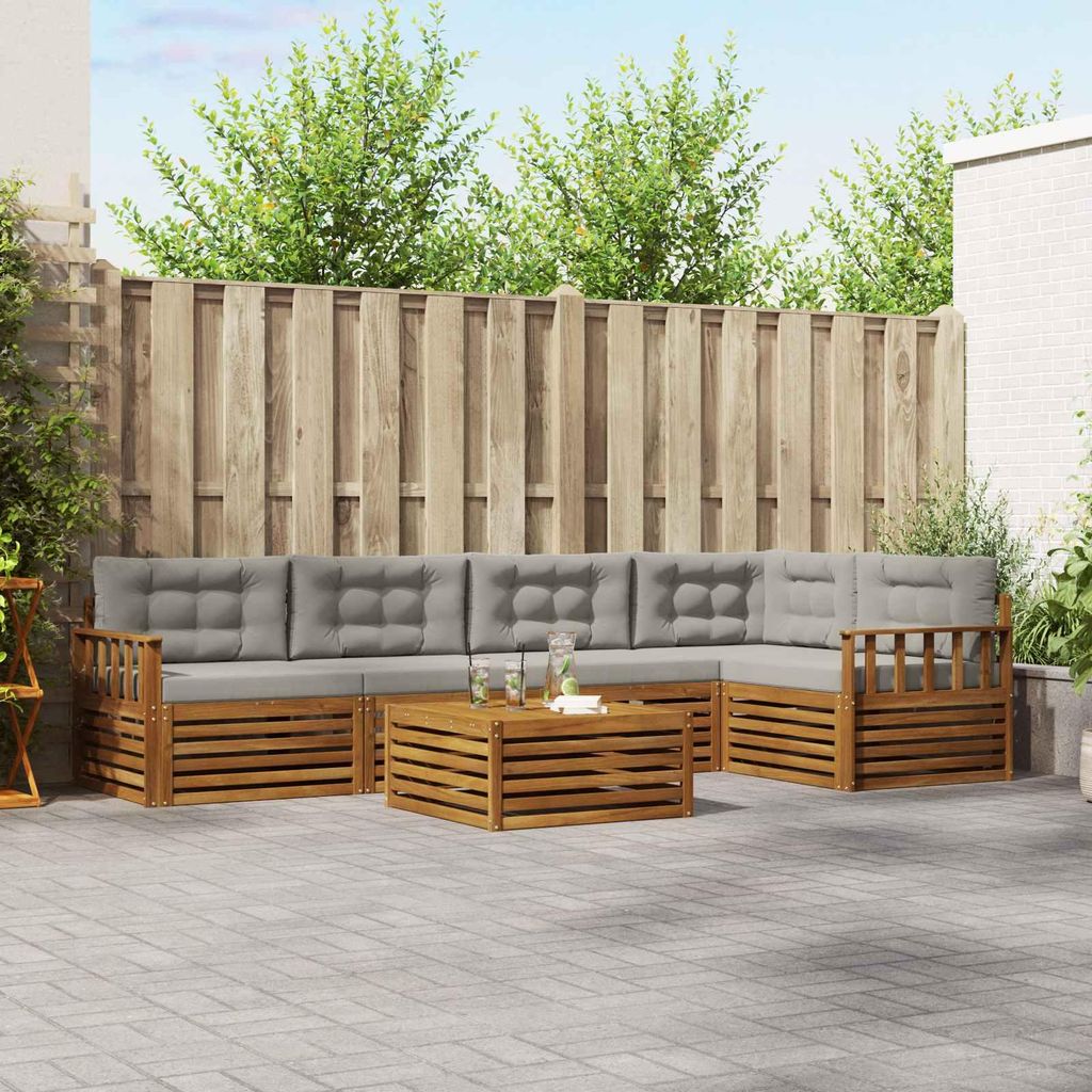 "Neues Produkt" Outdoor-Sofagarnitur ANTI-UV - CLORIS - mit Kissen - 6 pcs - Natürlich und Hellgrau - Modern Gartensofas V1307