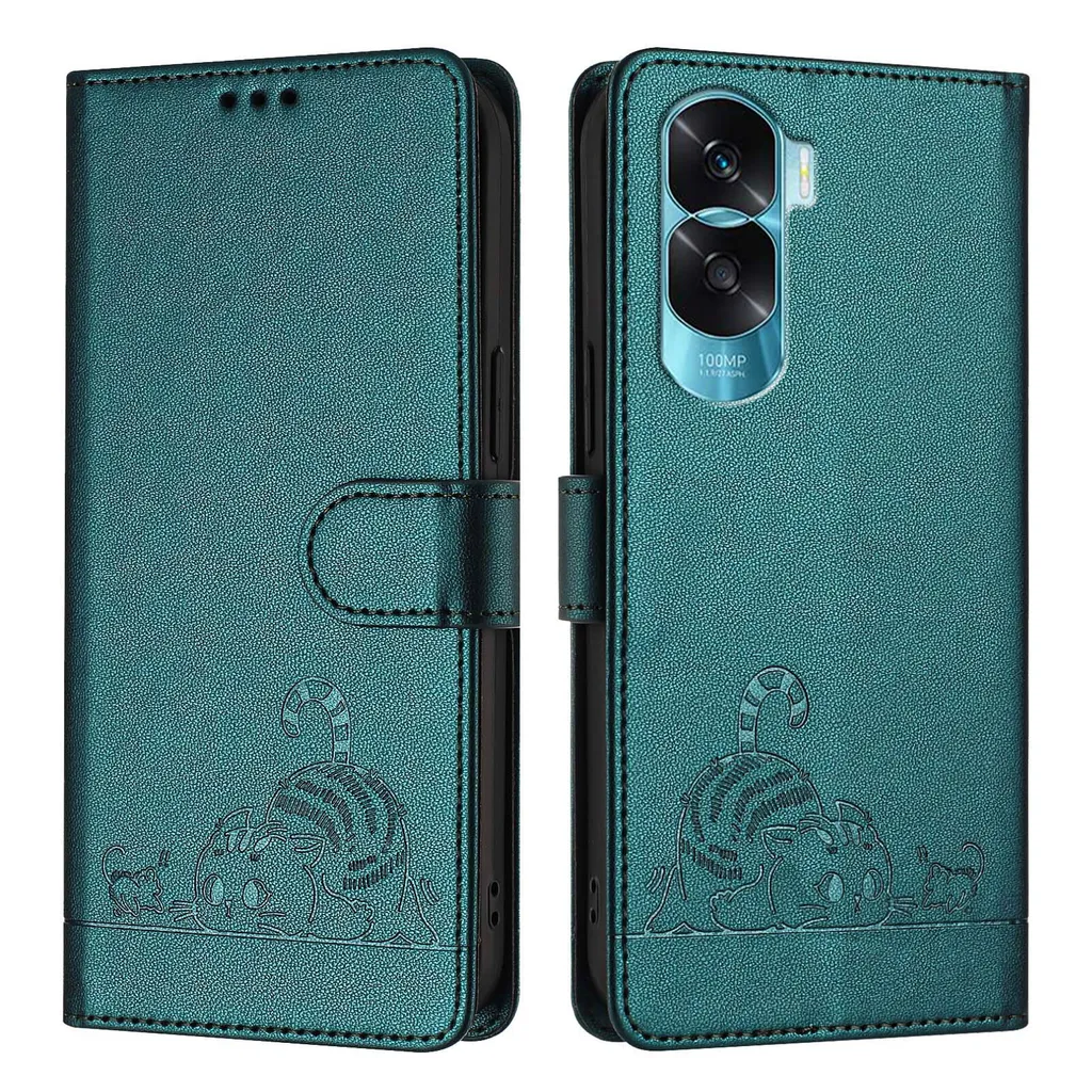 Custodia A Libro Portafoglio In PU Per Honor 90 Lite 5G – Design Mamma Gatta E Gattino, Con 3 Slot Carte E Chiusura Magnetica, Funzione Stand
