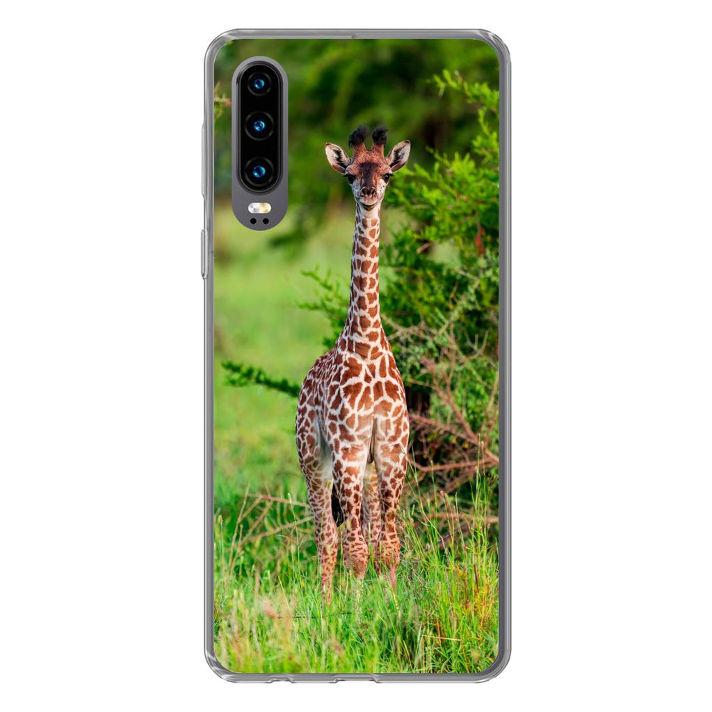 MuchoWow Handyhülle Schutzhülle Hülle für Huawei P30 Baby - Giraffe - Pflanzen Silikon Softcase Handy Hülle - Kartenbesitzer