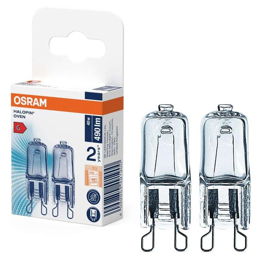 2 x Osram Halogen Stiftsockellampe Halopin Oven 40W G9 klar 490lm warmweiß 2700K Dimmbar