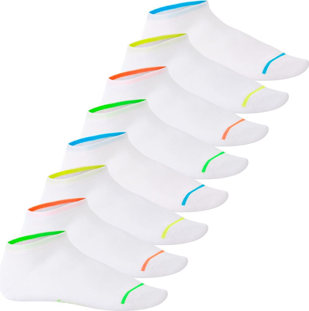 Footstar Herren & Damen Sneaker Socken (8 Paar), Kurze Sportsocken im Neon Look - Neon Glow - Weiß 43-46